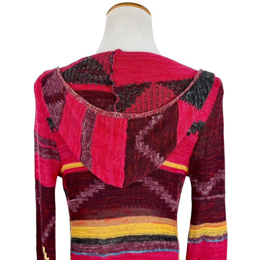 Free People Hooded Long Multicolor Cardigan | Boho Coastal Cowgirl Tribal Indie - Picture 16 of 16